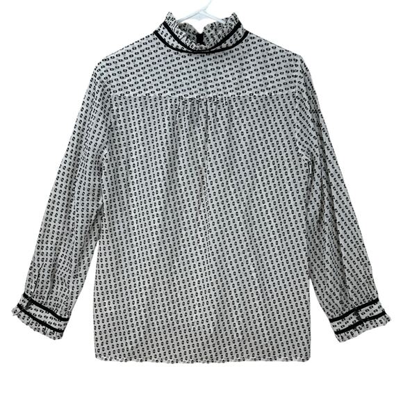 J.Crew Swiss Dot Blouse Top Womens Size 10 Silk Blend LS Mock Neck Keyhole - Picture 4 of 7